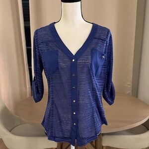 bebe Sheer Blue Button-Down Top